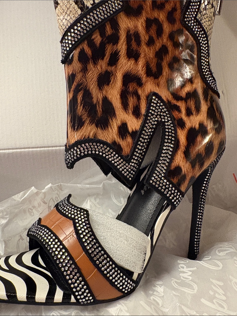 Cape Robbin Leopard, Zebra & Snakeskin Mixed-Print Stiletto Ankle Boot - Picture 2 of 6